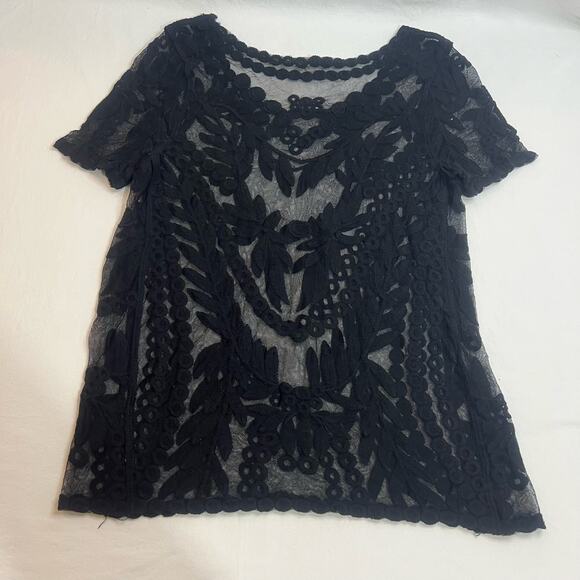 CAPRI Embroidered Mesh Lace Top Medium Blouse Witchy WhimsyGoth Wednesday Adams - Picture 1 of 6